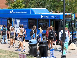 photo of students commuting around campus